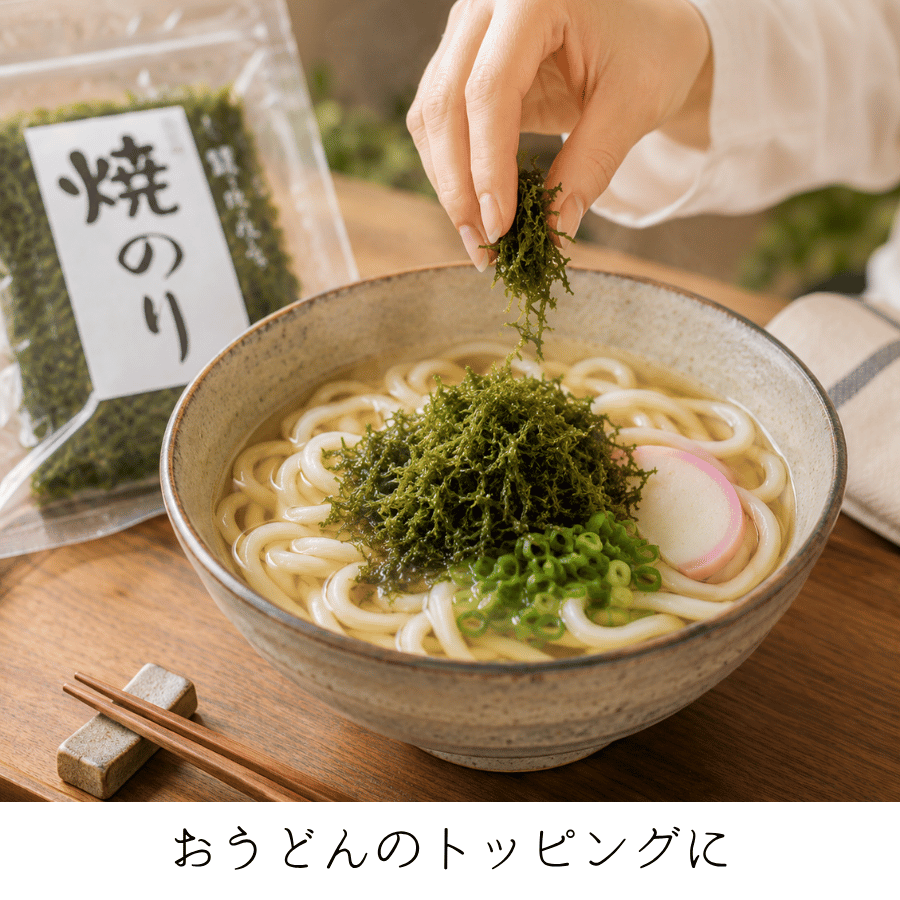 温かいうどんに海苔トッピング